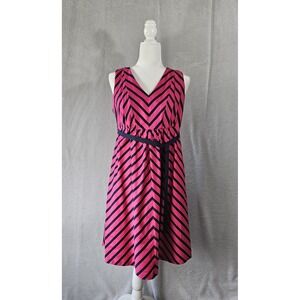 Motherhood Maternity Dress Womens Small Pink Navy Stripe Sleeveless Party Barbie